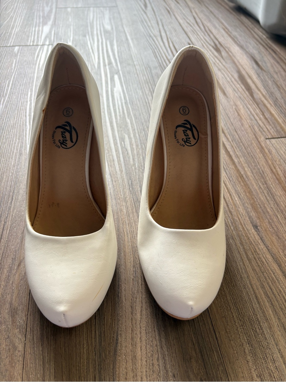 Trary White Rounded-Toe Pump Heels
